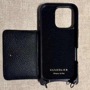 BANDOLIER Mila MagSafe Leather Case - Black/Pewter (CASE ONLY) for iPhone 16 Pro